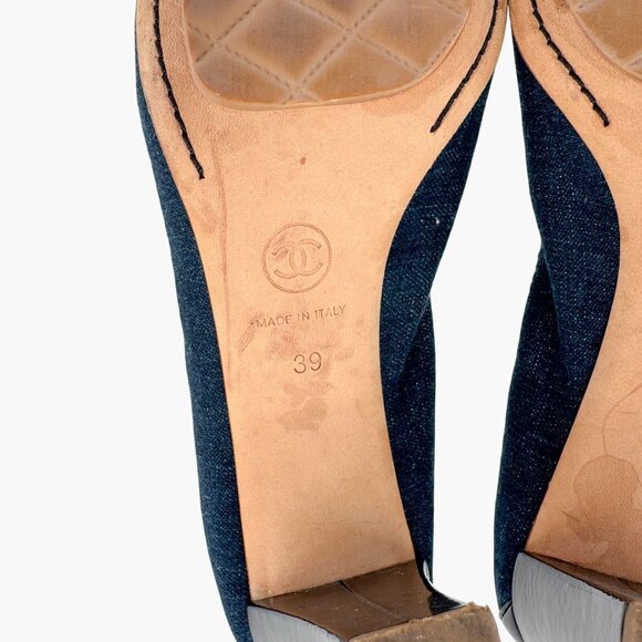 Chanel Elastic CC Logo Blue Denim Pumps High Heels Size 39 US 8-8.5 Women - Picture 15 of 16